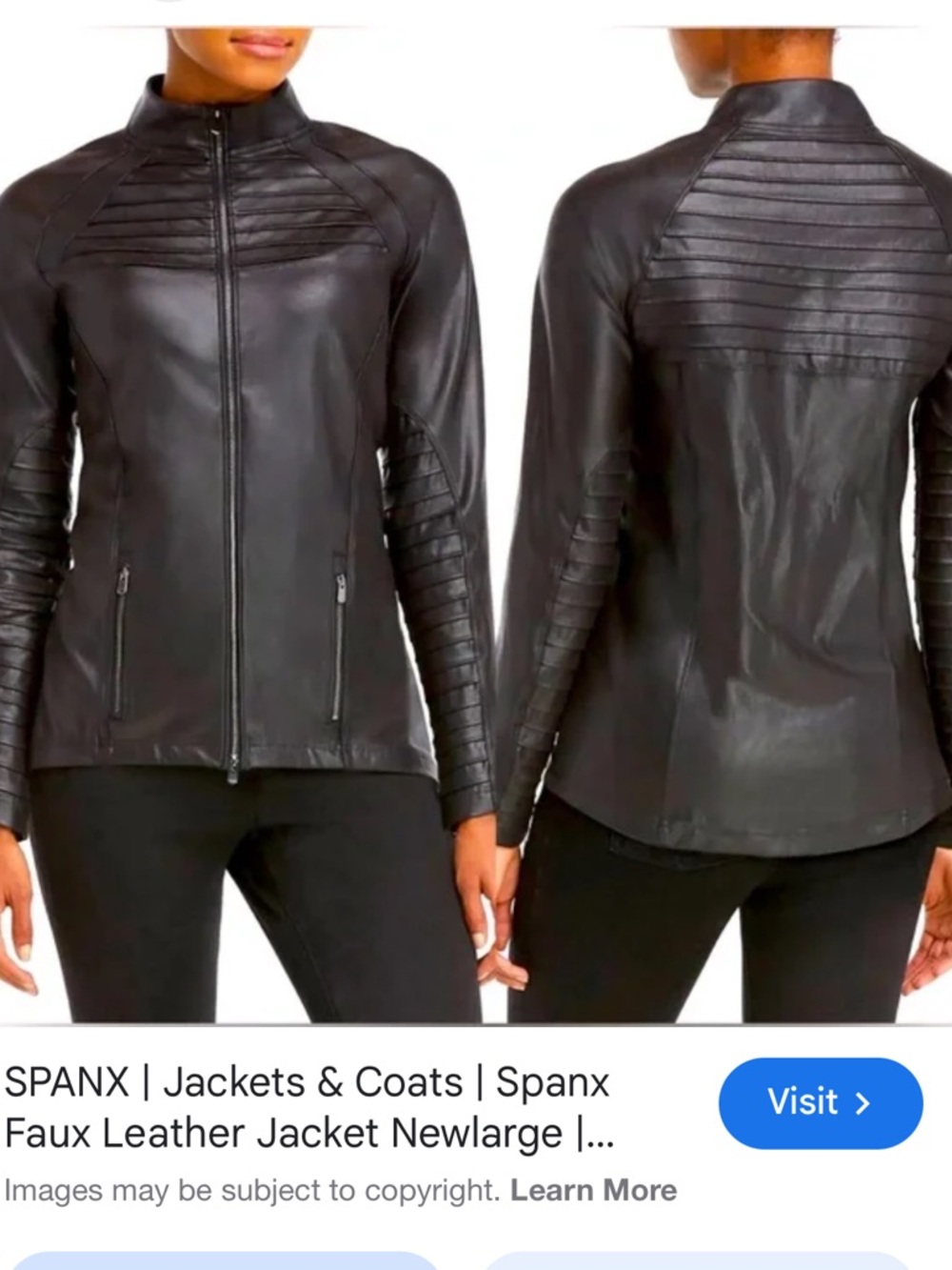 SPANX Black Faux Leather Moto Jacket with Ribbed Panels